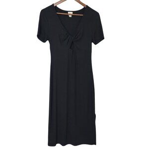 A New Day Ribbed V-Neck Twist Front Midi Dress Womens Size Small Black Side Slit